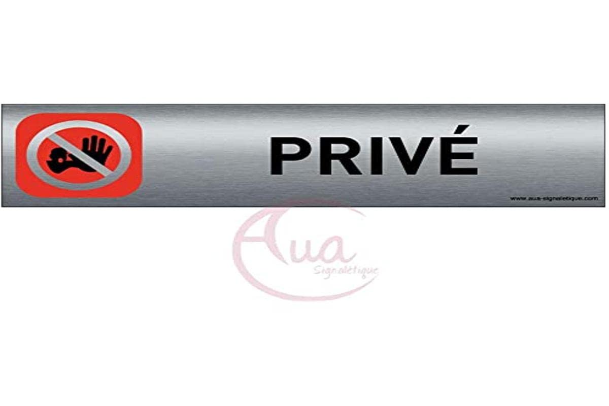 Aua Signaletique Brushed Silver Aluminium Door Plaque, 'Private', 200x50mm, 3mm, Model 4021-F