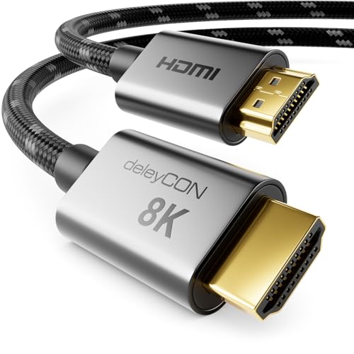 deleyCON 8K HDMI 2.1 Kabel 1m - für TV, Monitor, PS4, PS5, Xbox, Dolby Atmos Soundbar eARC, HDR10+ VRR - 48Gbps Ultra High Speed Cable - 10K/8K@60Hz, 4K@120Hz/144Hz, 2K@240Hz