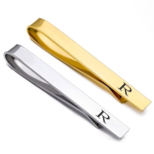 Image of GWD Stainless Steel Tie Clips for Men Personalized Initial Tie Bar Set