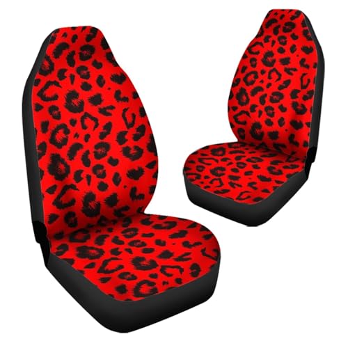 Image of Universal Fit Waterproof Car Seat Covers Set of 2 Front Seats Only, Red Leopard Print Vehicle Seat Protector, Fashion Cheetah Design