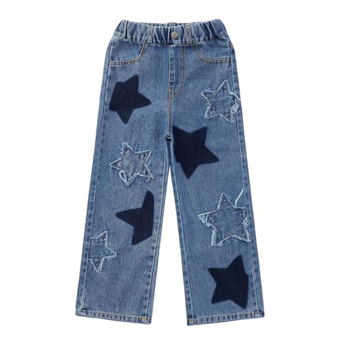 Girls Jeans for Teens Relaxed Fit Jeans Straight Leg Denim Pants Elastic Waist Casual Baggy Trousers