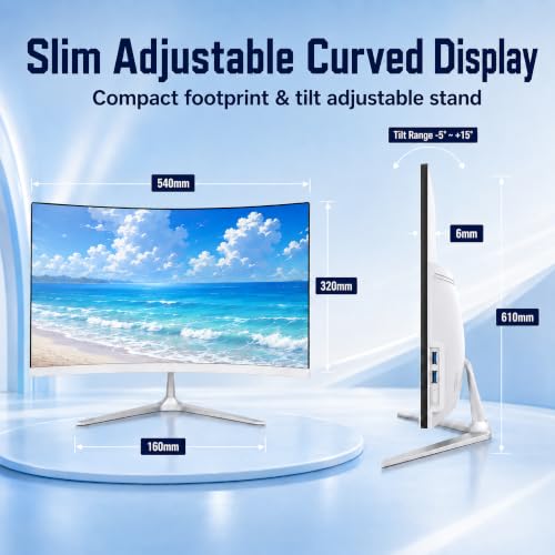 Image of 23.8inch Curved All-in-One PC, Adjustable Tilt Screen, Ultra-Slim