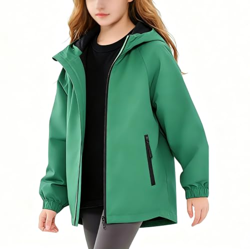 Image of Boys Girls Rain Jackets Waterproof Hooded Fleece Raincoats Lightweight Windbreakers for Kids