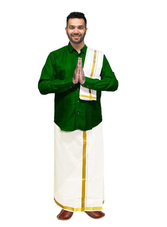 Cotton Dhoti Vesti Mundu 2 mtrs Cream Color single Layer with golden zari border