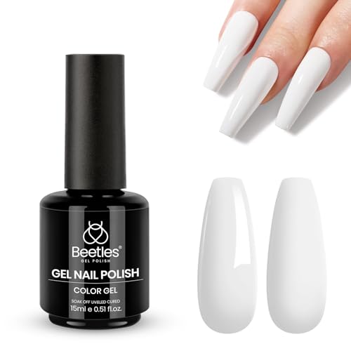 Image of Beetles White Gel Nail Polish - French White 1PC 15ml Gel Polish Soak Off UV LED Needed Nail Art Summer Manicure Salon DIY Design at Home 4th of July Nails Gifts for Woman
