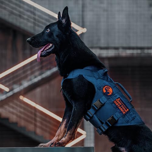 OneTigris Hundegeschirr Mittelgroße Hunde, AIRE MESH Taktisches Anti Zug Geschirr mit 2 Griff Verstellbar Brustgeschirr No Pull Dog Harness Atmungsaktiv Blau M