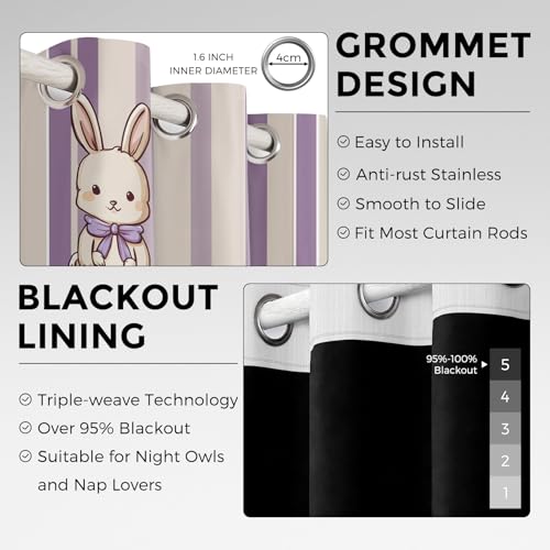 Rideau occultant lapin thermique opaque à oeillets violet 2pcs - 6