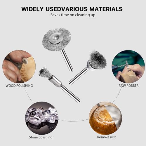 Image of 30 Pieces Stainless Steel Wire Brushes, Mini Wire Brush Polishing Wheel Kits for Dremel Rotary Tools (1 /8 Inch Mandrel)