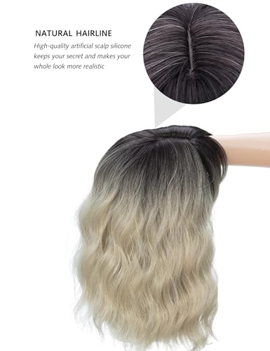BUYOGET Wavy Bob Wig with Bangs Synthetic Hair Shoulder Length 12 Inch Short Curly Wigs for Women Ombre Blonde - Image 4