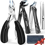 Upgraded Toenail Clippers for Thick Toenails for Seniors, Angled Head Large Toe Nail Clippers Set for Men, Heavy Duty Ingrown Toenail Clippers Long Handled, Ultra Sharp Slanted Nail Cutter Wide Jaw