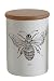 Creative Co-Op White Stoneware Jar with Bee Image & Bamboo Lid