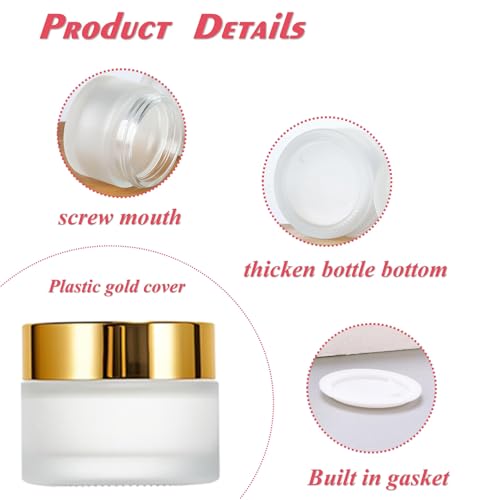 4Packs 0.5Oz Round Frosted Glass Jars Refillable Lip Balm Glass Jars Empty Comestic Sample Containers with Inner Lids and Caps For Comestics Lotions Powders3