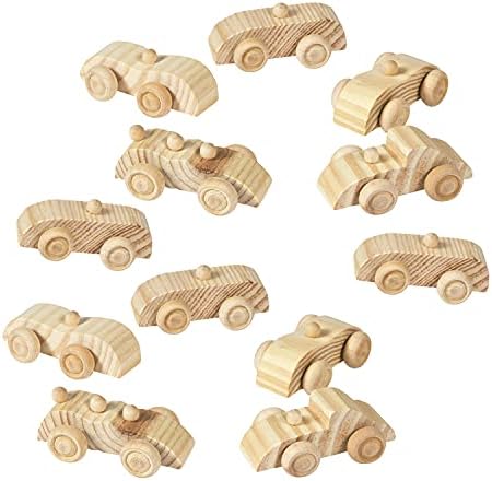 Unfinished Paintable Wooden Cars, Set of 12 - DIY Toys and Wood Crafts for Kids, Party Favors and Activities