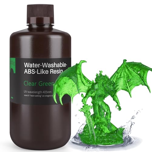 Image of ELEGOO Water Washable ABS-Like Resin, 3D Printer Resin with High Toughness, Low Viscosity and High Precision, 405nm Rapid UV-Curing Photopolymer Resin, Clear Green 1000g
