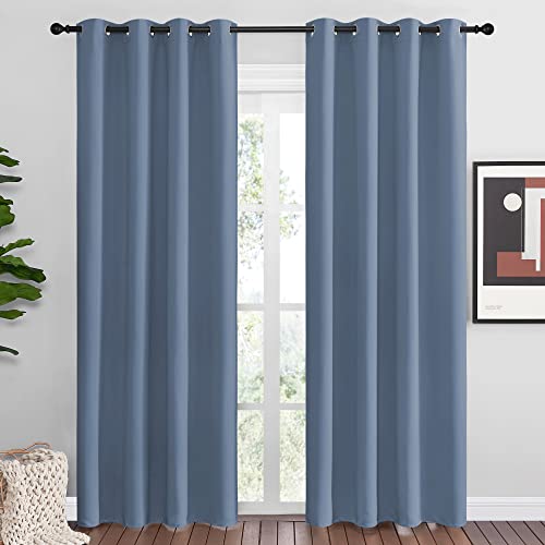 NICETOWN Stone Blue Room Darkening Curtain Panels 86" Length for Bedroom Living Room, Thermal Insulated Blackout Draperies for Home Decoration, Total