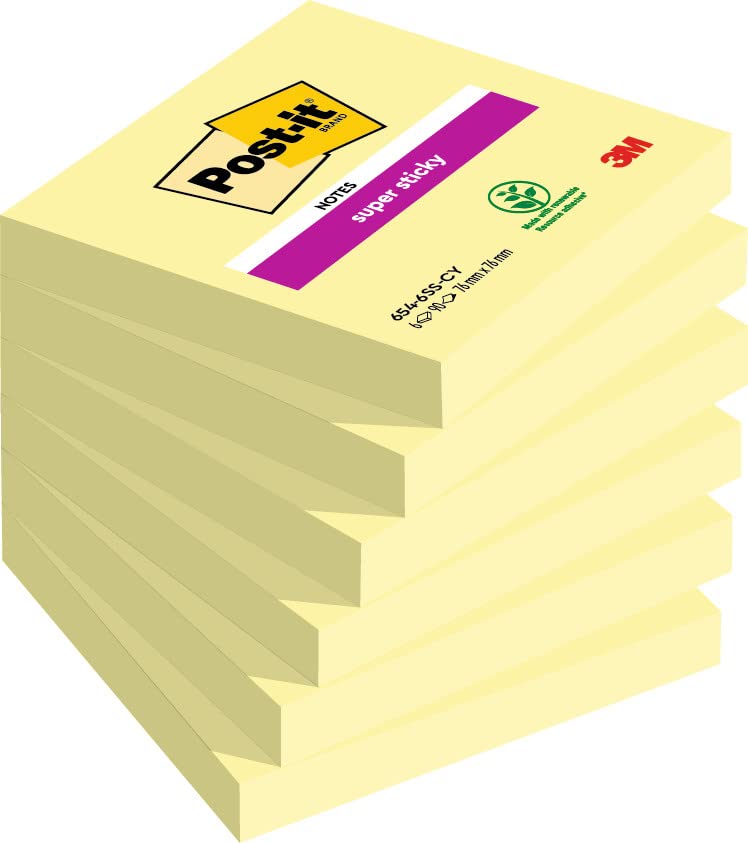 Post-it Super Sticky Notes 76x127 Mm Jaune Pastel - Lot 16 Blocs (14+2 Gratuits) Ultra Adhésifs
