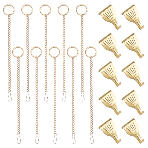 Image of Picture Hanging Kit 10Pcs Picture Rail Hooks with 10Pcs Chains, Metal Picture Display Hanging System for Wall Picture, Exhibition(Gold, 20CM)