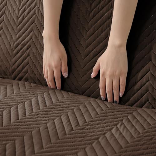 Image of HOKIPO Polyester 3 Seater Quilted Sofa Cover with Pockets, Dark Coffee (NEW2-IN-803-DCF)