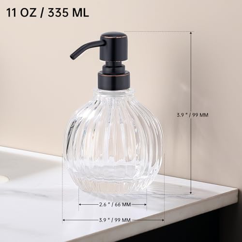 Image of Round Soap Dispenser Bathroom with Oil Rubbed Bronze Pump, Glass Bottle with Stainless Steel Pump Liquid Sphere Soap Dispenser Circular Countertop Kitchen