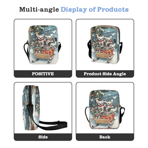 Crossbody Bag Christmas Puppy Dog Skiing Messenger Bag for Women Men Purse Shoulder Bag Satchel Bag with Adjustable Strap 214B916224