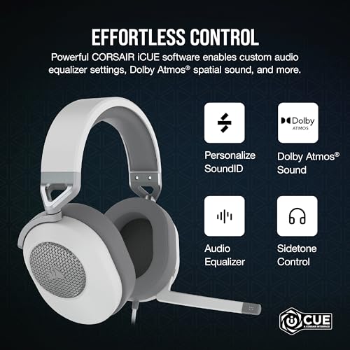 Corsair HS65 SURROUND Multiplatform Wired Gaming Headset - Dolby 7.1 Surround Sound - SonarWorks SoundID - iCUE Compatible - PC, Mac, PS5, PS4, Xbox, Nintendo Switch, Mobile - White - Image 6