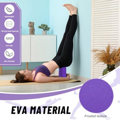 Image of Yoga Block Set of 2- Supportive Latex-Free Eva Foam - Soft Non-Slip Surface with Beveled Edges for Yoga, Pilates, Meditation - Yoga Accessories for Stability, Balance, Deepen Stretches (Multicolour) (Yoga Block & Strap, 9x6x4 in)