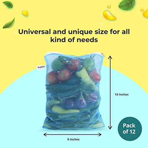 Image of Beddify Set of 6 Reusable Fridge Mesh Fabric Storage Bag for Vegetables and Fruits with Zip Lock (9 X 14 Inches) Multi Color