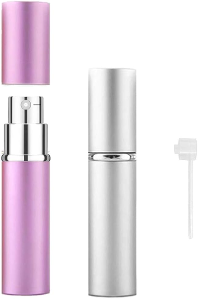 Qiuyan 2pcs 5ml Perfume Bottles Fragrance Atomiser Travel Refillable Spray Bottle with a Separated Tool (Pink and Silver)