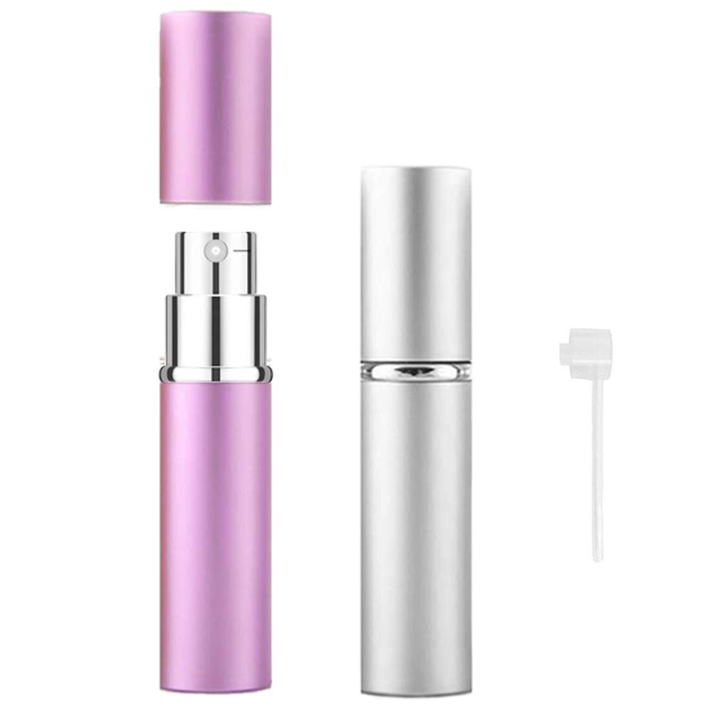 Qiuyan 2pcs 5ml Perfume Bottles Fragrance Atomiser Travel Refillable Spray Bottle with a Separated Tool (Pink and Silver)