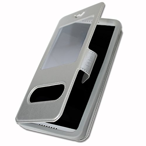 PH26 Wileyfox Spark Etui Housse Coque Argent à fenêtres de qualité by