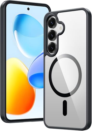 Image of NISHTECH for Samsung Galaxy S25 5G Case: Clear Magnetic Slim Fit Case Compatible with Magsafe Rugged Protective Transparent Cover (Black Magnetic)