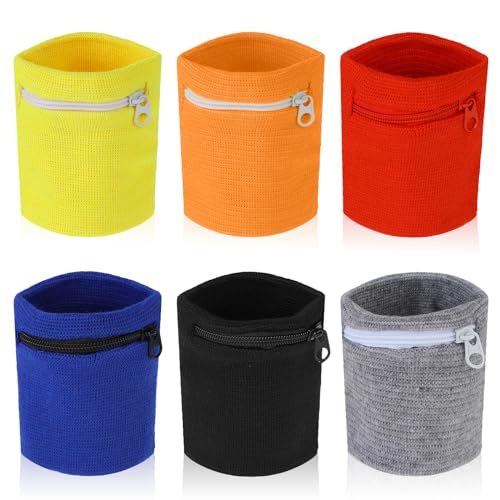6 Stück Handgelenktasche Sport Handgelenk Schlüssel Tasche, Schweißbänder Handgelenk Beutel Damen mit Reißverschluss, Schweissband Handgelenk Herren, für Joggen, Gassi gehen, Fahrrad, Laufen und Yoga