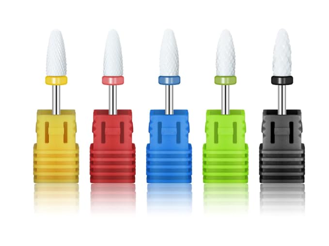 Ceramic Nail Drill Bits Set 5pcs- 3/32''(2.35) Professional Electric Efile Nail Drill Bits with Holder for Manicure Pedicure Cuticle Acrylic Gel Nail Polishing - 5 Sizes Corn Head-image-14