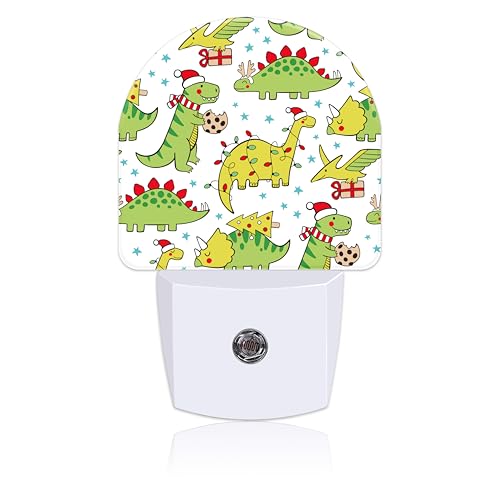 Image of Cute Christmas Doddle Dinosaurs Night Light for Kids, LED Night Light Plug into Wall with Dusk to Dawn Sensor for Girls Boys Women Room Decor, Hallway, Kitchen, Bathroom, Nursery, Stairs