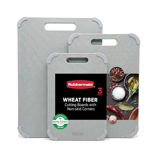 Rubbermaid 3pc Reversible Wheat Fiber Cutting Board Set | Cutting Boards for Kitchen – Dishwasher Safe, Non-Slip Corners, Lightweight & Easy To Store- Large Cutting Board for Meat, Veggies & Fruits