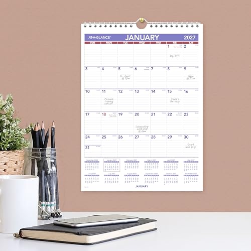 Image of AT-A-GLANCE 2027 Wall Calendar, Monthly, 8 inch x 11 inch Planner, Ruled Daily Blocks (PM12827)