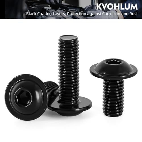 Image of M6-1.0 x 16mm 25 PCS Flanged Button Head Socket Cap Bolts Screws, Stainless Steel 304, Allen Socket Drive, Screwdriver Bit Included, Black Finish, Fully Machine Thread