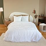 CÔTE DECO Parure de Lit 220x240 cm Adulte   Housse de Couette 220x240 cm + 2 Taies d'oreiller 63x63 cm Motif Géométrique   Set de Housse de Couette 100% Coton Lavé   Courbes Blanches