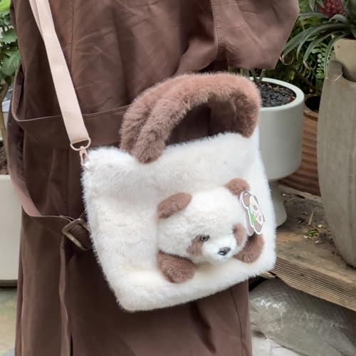 Girls' Animal Plush Handbag Small Size Crossbody Bag Cute Panda Doll Furry Purse4