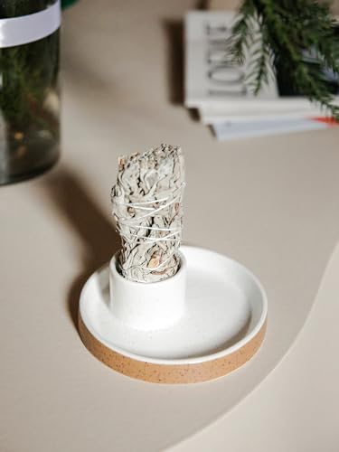 BEYLAB Salbei räuchern Halter weisser weißer Salbei zum Keramik Räucherstäbchen Halterung, Palo Santo Halter, räucherschale, Kerzen, Smudge, weihrauchbrenner minimalistische deko (Gesprenkelt Weiß)