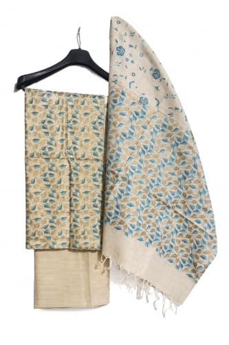 Image of HAIDER ALI Handloom Cotton Silk Screen Print Unstitched Suit Set for Women with Dupatta | Salwar Suit Dress Material for Women & Girls 01