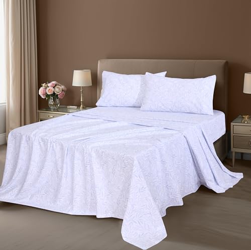 ZOYER 100% Cotton Sheets – Queen Size Percale Bedding, Cooling & Breathable, Durable with a Crisp, Soft & Comfortable Feel, 16' Deep Pocket, 4-Piece Set, Blue Autumn