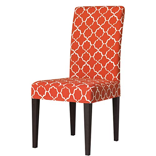 Subrtex - Fundas para silla con diseño de hojas, elásticas, para cocina y comedor, lavables a máquina, extraíbles, antideslizantes, poliéster, Naranja, Pack de 4
