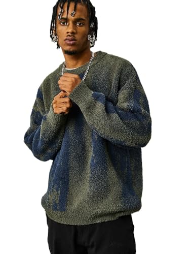 Y2K Men's Striped Knitted Sweater Loose Retro Oversized Casual Long Sleeved Pullover