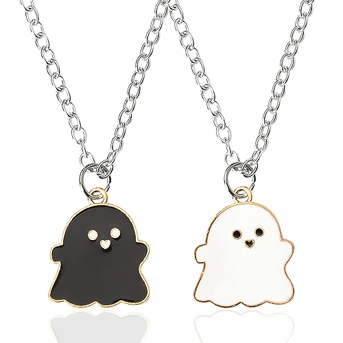 YangQian Matching Black and White Ghost Face Necklaces for Women Men Couple Bff Friendship Gifts (2 Pack, 22.8 inches, Zinc)