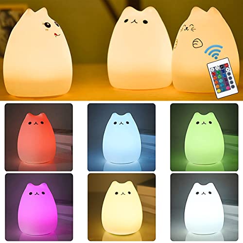 Neojoy Cat Lamp, Remote Control Silicone Kitty Night Light For Kids Toddler Baby Girls Rechargeable Cute Kawaii Nightlight (Popurlarity Kitty) #TOP1
