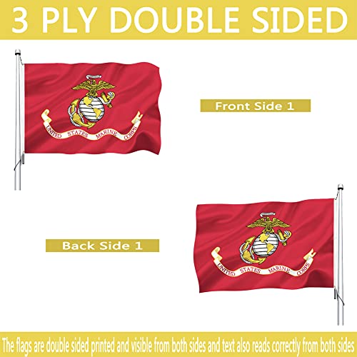 Double Sided Marine Corps Usmc Flag 3X5 Outdoor- Heavy Duty Polyester Marine Army Military Flags Banner With 2 Brass Grommets,4 Rows Stitched #TOP2