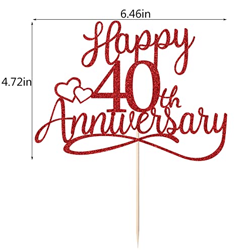 Sleyberoy Glitter 40Th Anniversary Cake Toppers - 40Th Wedding Anniversary Party Decorations, 40Th Wedding Anniversary, Company 40Th Anniversary Party, 40Th Birthday Party Decorations (Red) #TOP7