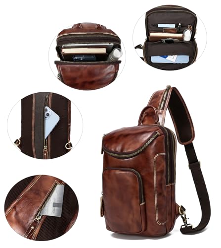 LANNSYNE Vintage Full Grain Leather Sling Bag Crossbody Chest Daypack4