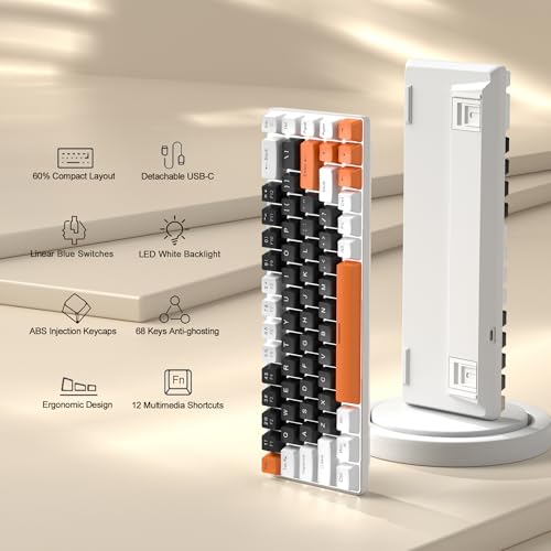 Image of MageGee Portable 60% Mechanical Gaming Keyboard, MK-Box LED Backlit Compact 68 Keys Mini Wired Office Keyboard with Blue Switch for Windows Laptop PC Mac - Black /White